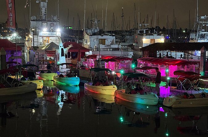 Glow Electric Boat night date experience in San Diego Bay - Bluetooth Music and Date-Friendly Comfort